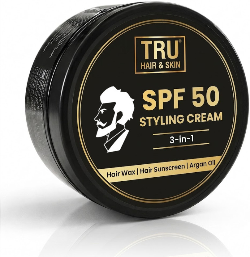 TRU HAIR & SKIN SPF 50 Hair Wax for Men | Non-Sticky Styling Cream | Strong 8 Hour Hold Hair Wax(48 g)