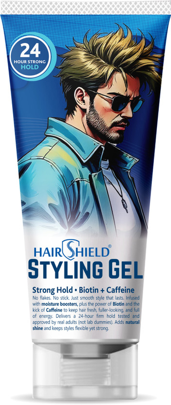 hairshield Strong Hold Styling Gel for Men | 24Hr Control | Non-Sticky, Natural Shine Hair Gel(50 g)