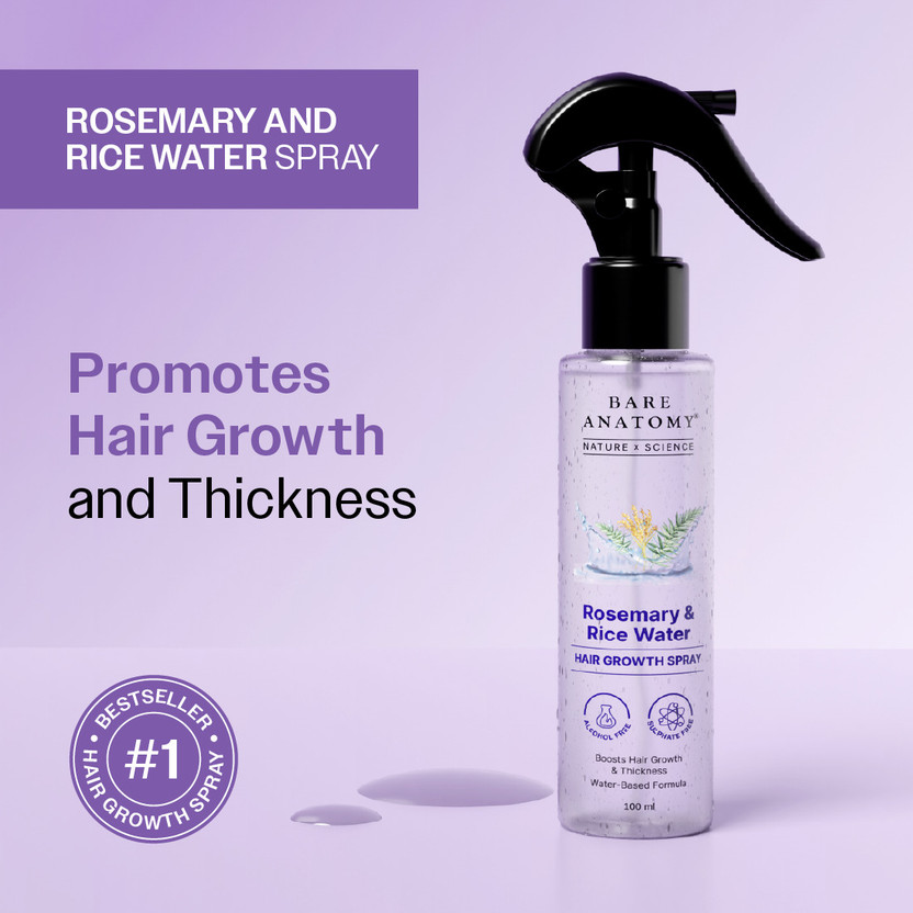 BARE ANATOMY Rosemary Hair Growth Water Spray for fuller, thicker hair, Natural Hair Spray Hair Spray(100 ml)