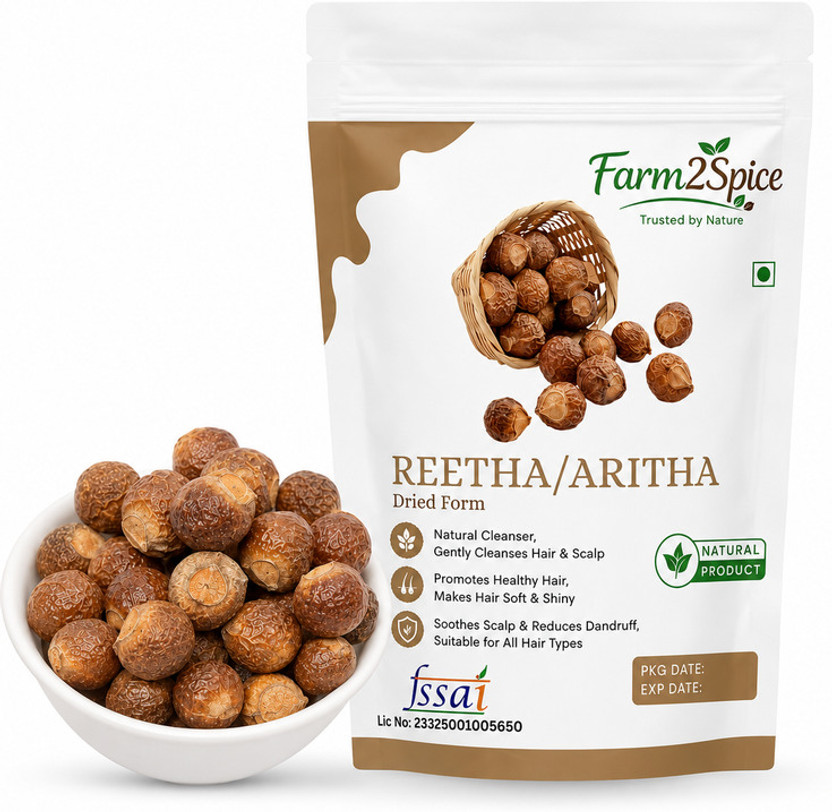 Farm2Spice Farm2Spice Dried Reetha Nuts / Aritha / Raw Soapnuts for Hair Care, 100% Natural(300 g) - Flipkart Deal