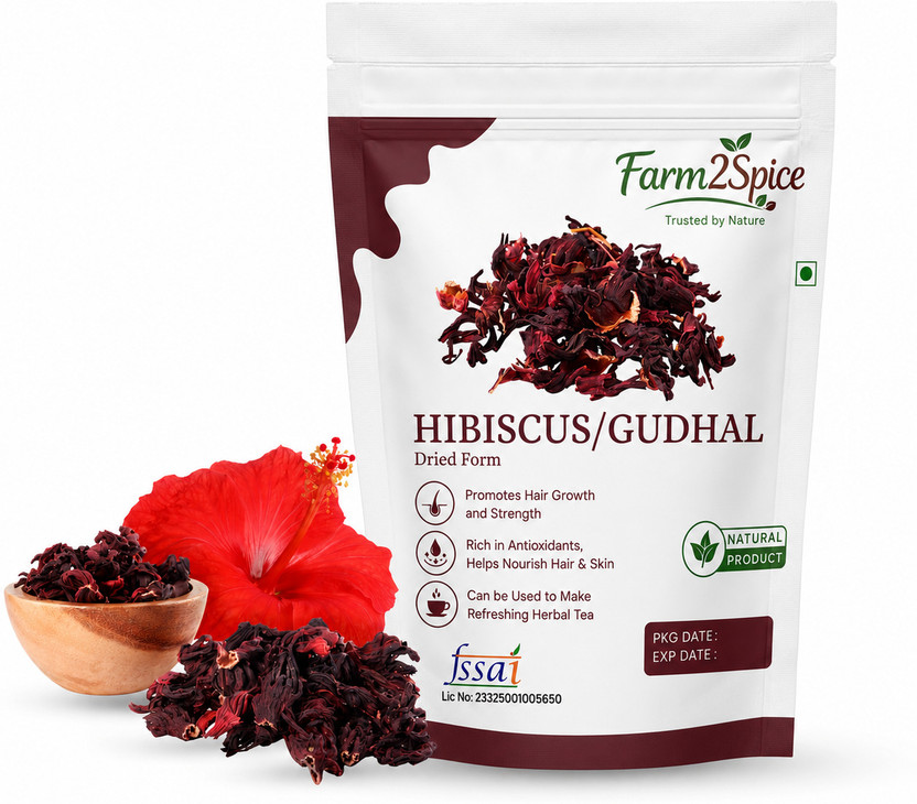 Farm2Spice Raw Dried Hibiscus Flower (Gudhal Ka Phool) for Hair Growth, Hair Fall Control(250 g)