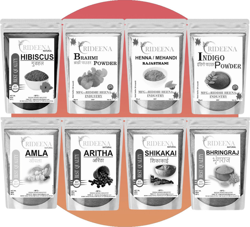 Rideena Export & organic Aritah Amla Shikakai Bhringraj hibiscus Brahmi Heena Indigo(800 g)
