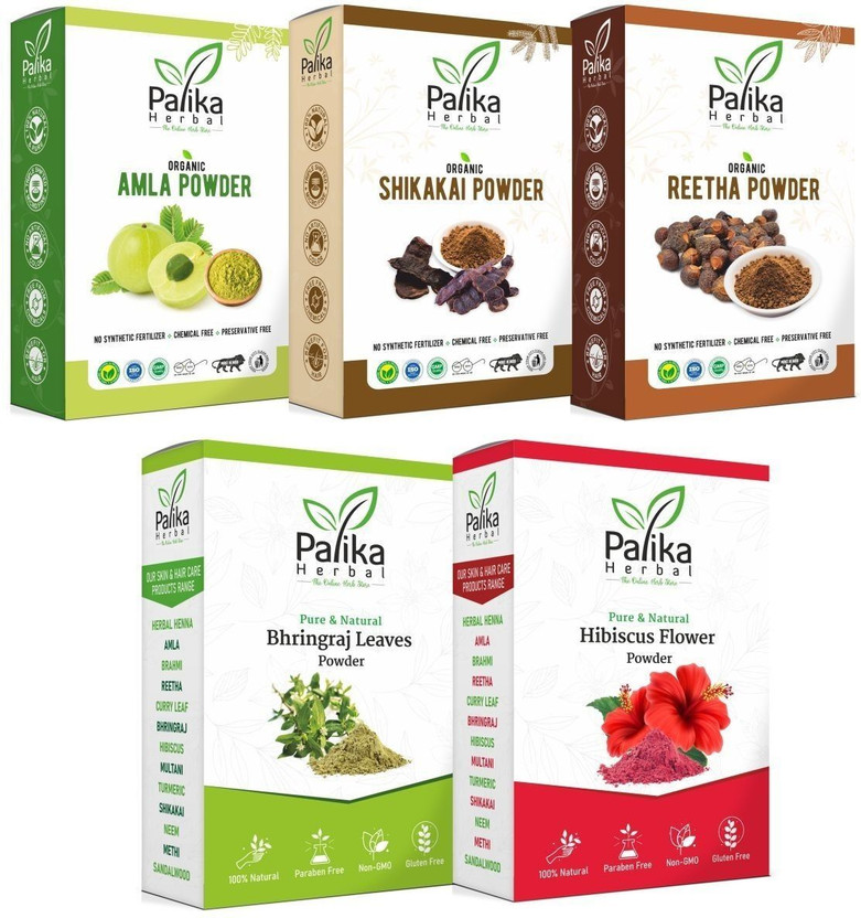 Palika Herbal Pure Organic Amla,Reetha,Shikakai,Bhringraj,Hibiscus Powder Combo for Hair(500 g)