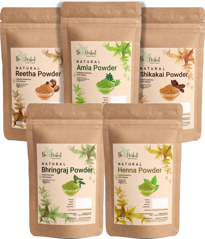 BE HERBAL 100% Natural Amla+Bhringraj+Shikakai+Reetha+Heena Powder & Hair Care (100g Each)(500 g)