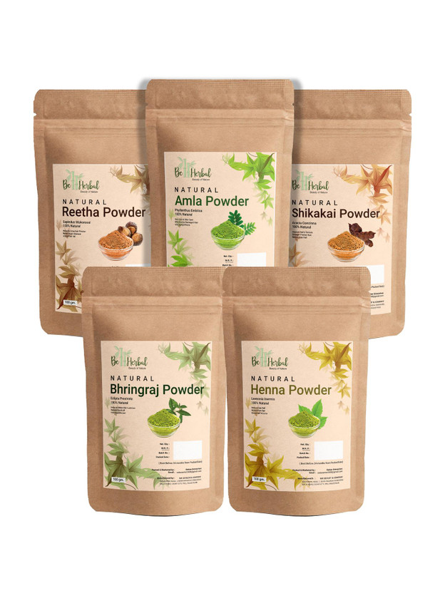 BE HERBAL 100% Natural Amla+Bhringraj+Shikakai+Reetha+Heena Powder & Hair Care (100g Each)(500 g)