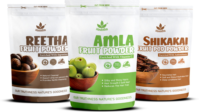 Havintha Natural Amla, Reetha,Shikakai Powder for Hair Growth (Combo Pack of 3) - each 50g(150 g)