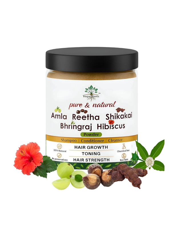 VEGAN ROOTS Amla Reetha Shikakai Bhringraj Hibiscus Powder 250g for Hair(250 g)