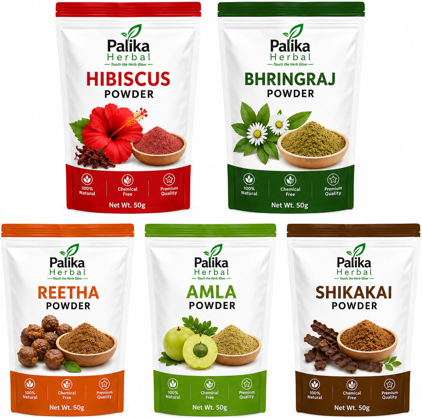 Palika Herbal Pure Organic Amla,Reetha,Shikakai,Bhringraj,Hibiscus Powder Combo for Hair(250 g)