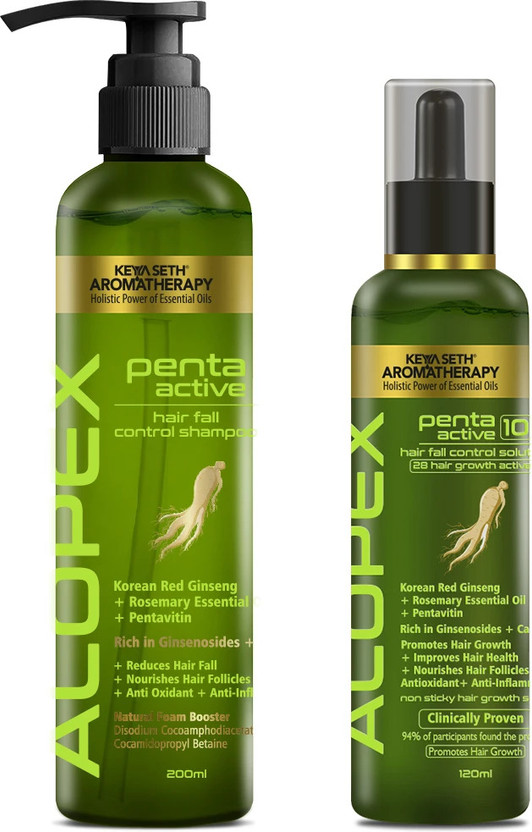 KEYA SETH AROMATHERAPY Alopex Penta Active New Hair Growth & Hair Fall Control Treatment Kit, Clinically Proven Results, DHT Blocker,Enriched with Korean Red Ginseng, Biotin & Vitamin E, For Men & Women(320 ml)
