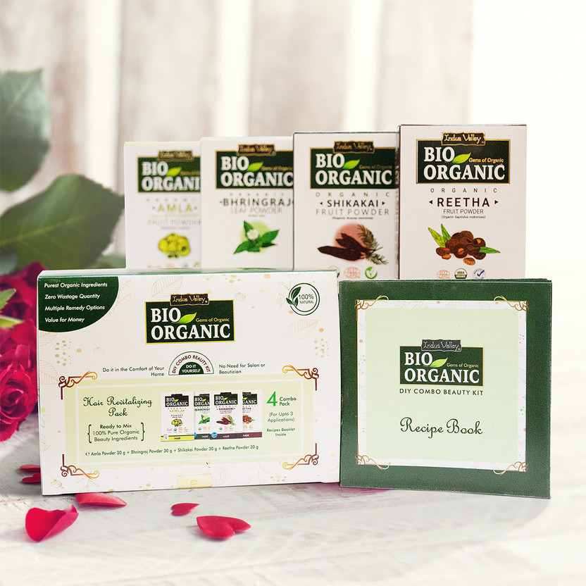 Indus Valley Bio Organic Hair Revitalizing Pack, comprises of Amla, Shikakai, Reetha and Bhringraj powder - Special Hair Care Combo Kit(120 g)