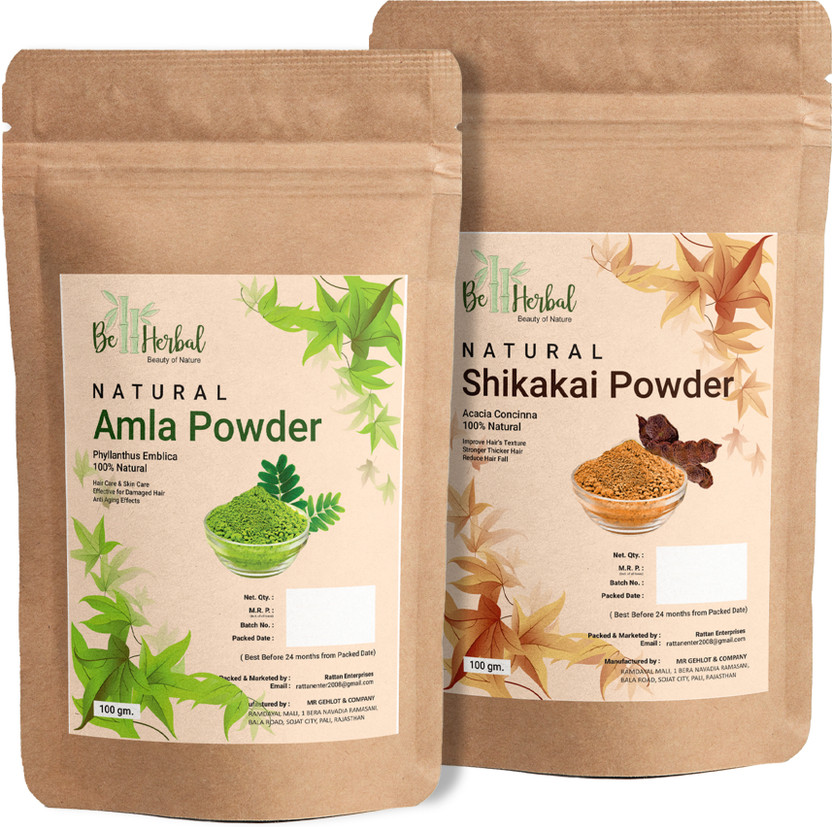BE HERBAL Amla + Shikakai Powder Combo-Pack For Hair Growth & 100% Natural (100g Each)(200 g)