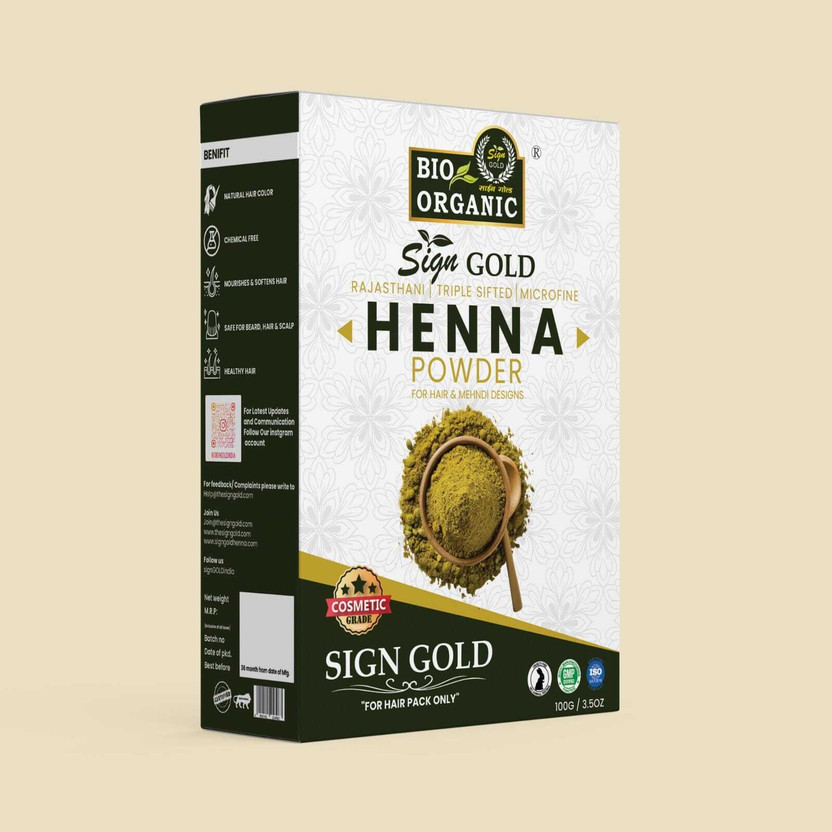 sign gold Bio Organic Herbal henna Powder-Set of 1 (100 g)(100 ml)