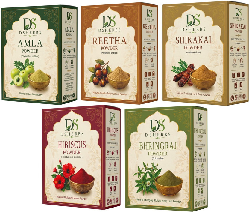 DSHERBS DS Herbs Five Herbal Hair Care Powder Collection Set Natural Pack of 5 × 100g(500 g)