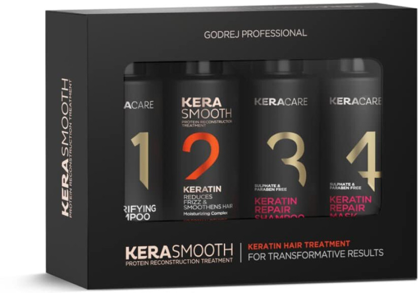 Godrej Professional Kerasmooth Keratin Treament - No Formaldehyde - Monodose, 60Ml X 4 Bottles, All(240 ml)