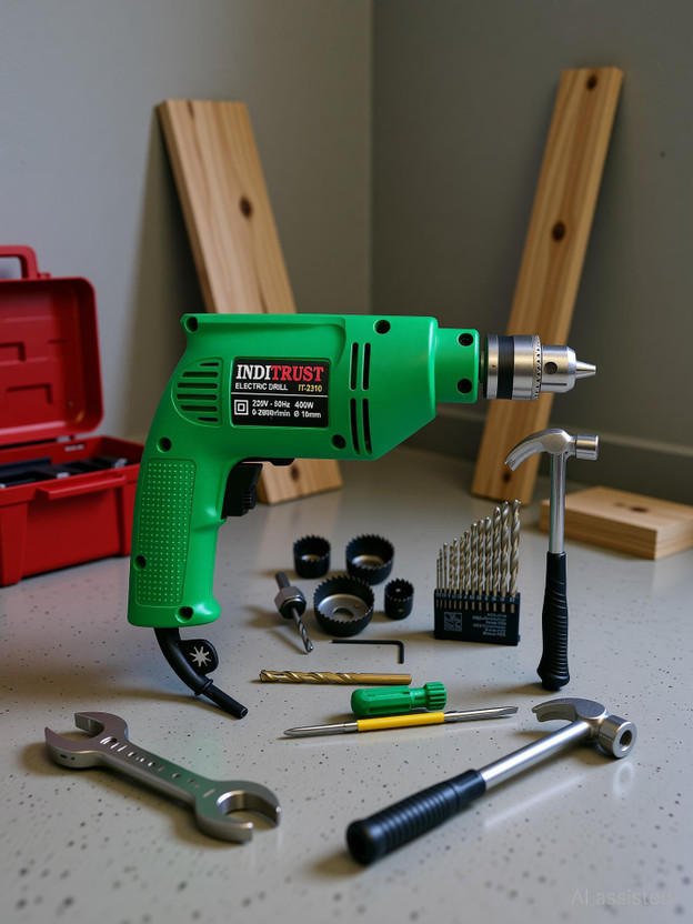 Inditrust Inditrust 400W with 6 Months Warranty Electric reversible machine with Holesaw 13pc hss 1pc masonry 1pc 2in1 Screwdriver 1pc Claw hammer (Pack of 6) Hammer Drill(10 mm Chuck Size, 400 W) - Flipkart Deal