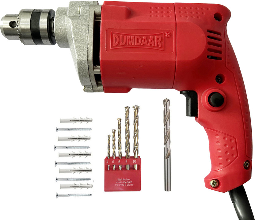 DUMDAAR Red ARKA 350W 10mm Electric Drill Machine with 10pc (Screw+Gitti) 1pc Hss bit and 5pc Masonry bit Hammer Drill(10 mm Chuck Size, 350 W)