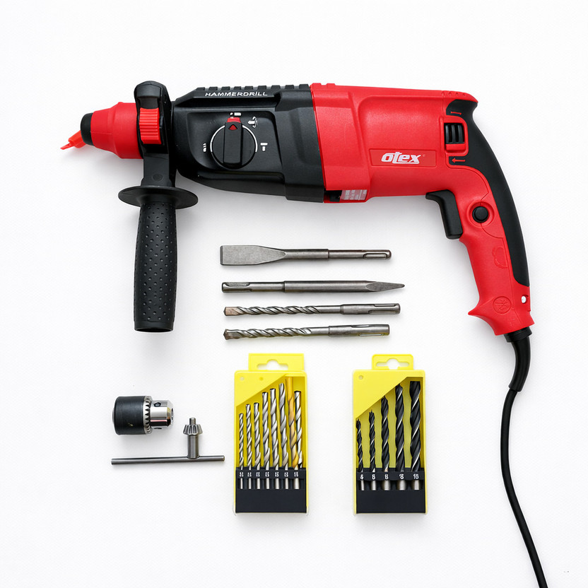 OTEX 100% Copper winding Machine with 5pc bit 13mm drill chuck & Adaptor 13pc 5Pc Masonry bit Rotary Hammer Drill(26 mm Chuck Size, 1500 W)