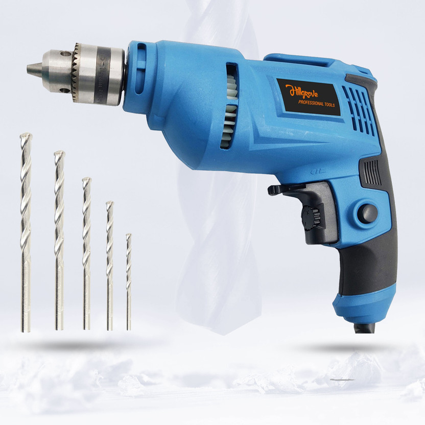 Hillgrove 100% Copper Winding All Purpose 10mm Hammer Impact Drill Machine Wood/Concrete with Reverse Rotation and Variable Speed Pistol Grip Drill HGPD2M4 Impact Driver(10 mm Chuck Size, 500 W)