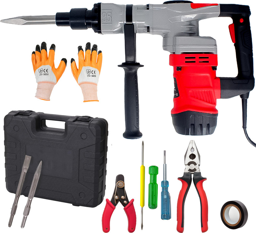 Hillgrove HGCM1399M1 2000W 100% Copper Winding 7Kg Concrete Demolition Hammer Chipping HGCM1399M1 Hammering Drilling Breaker Drill Machine 7Kg Kit Set Rotary Hammer Drill(18 mm Chuck Size, 2000 W)