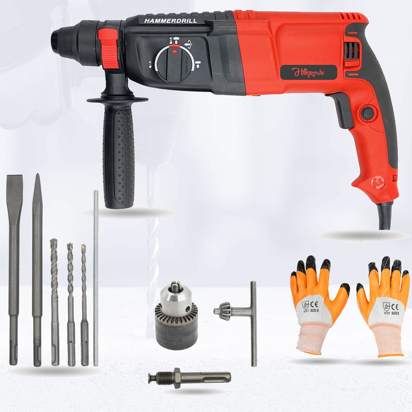 Hillgrove Multi Purpose Hammer Drill Forward/Reverse Rotation 100% Copper Winding HGCM790M1 26mm Hammer Impact Drill Machine with Rotary Hammer Drill(26 mm Chuck Size, 1200 W)
