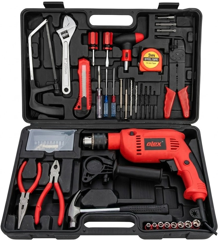 OTEX Professional Impact Drill Tool Kit ,800W,2800RPM,Chuck 13mm,Red/Black BMC Power & Hand Tool Kit(75 Tools)