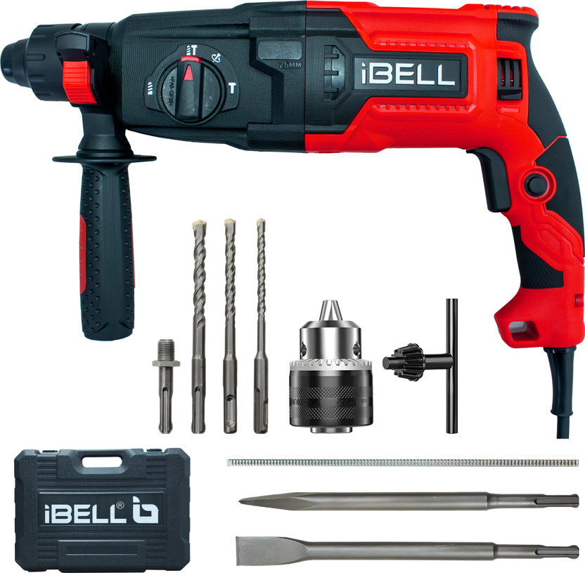 iBELL RH26-82 Rotary Hammer Drill, 850W, 3J Impact Energy, SDS Plus, 0-900 RPM, 4000 BPM, 26mm Concrete, 68mm Masonry, 3.5Kg, 220V~50Hz,Heavy Duty Drill Machine Rotary Hammer Drill(26 mm Chuck Size, 850 W)