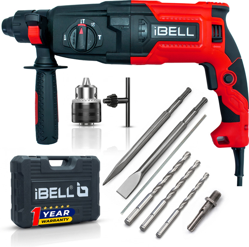 iBELL RH26-82 Rotary Hammer Drill, 850W, 3J Impact Energy, SDS Plus, 0-900 RPM, 4000 BPM, 26mm Concrete, 68mm Masonry, 3.5Kg, 220V~50Hz,Heavy Duty Drill Machine Rotary Hammer Drill(26 mm Chuck Size, 850 W)