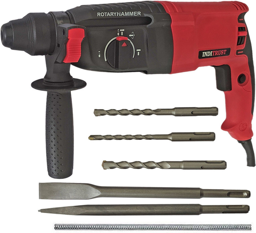 Inditrust Inditrust Heavy duty 6 Month Warranty 100% Copper Winding Heavy Duty 1600W Electric Hammer Machine with 5pc Hammer bit set Rotary Hammer Drill(26 mm Chuck Size, 1600 W) - Flipkart Deal