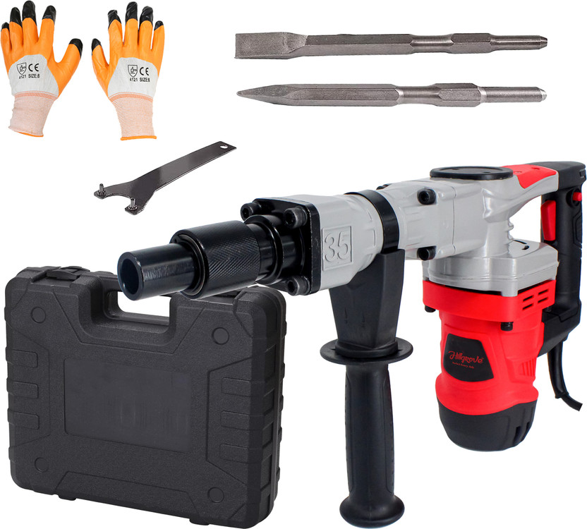 Hillgrove HGCM1398M1 2000W 100% Copper Winding 7Kg Concrete Demolition Hammer Chipping HGCM1398M1 Hammering Drilling Breaker Drill Machine 7Kg Kit Set Rotary Hammer Drill(18 mm Chuck Size, 2000 W)