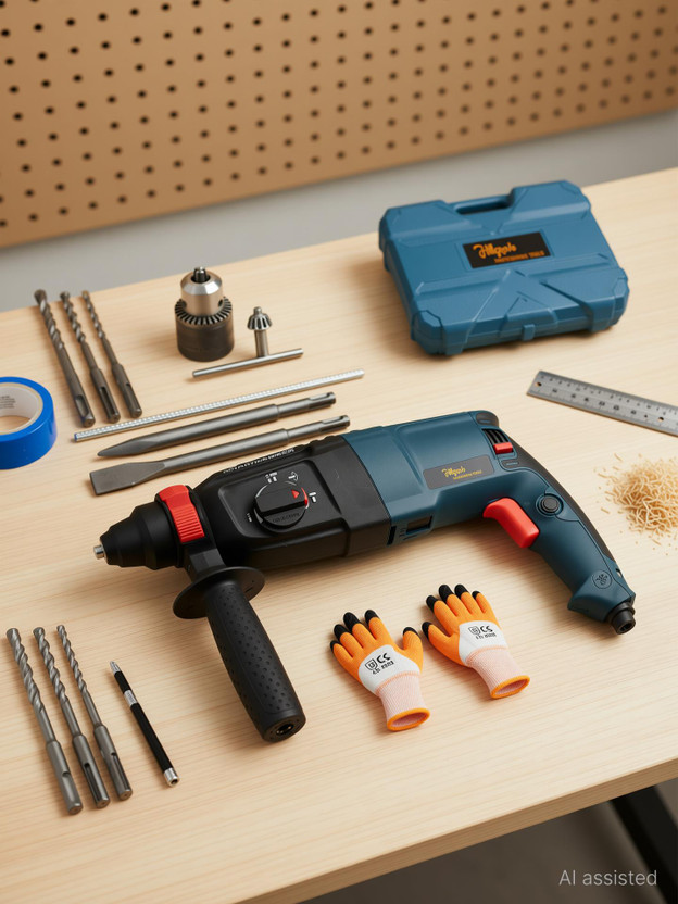 Hillgrove 100% Copper Winding HGCM479M2 26MM Multi Purpose Rotary Drilling Machine Forward/Reverse Rotaion with 13mm Chuck for Making Holes in Metal/Wood/Concrete Rotary Hammer Drill(26 mm Chuck Size, 1200 W)