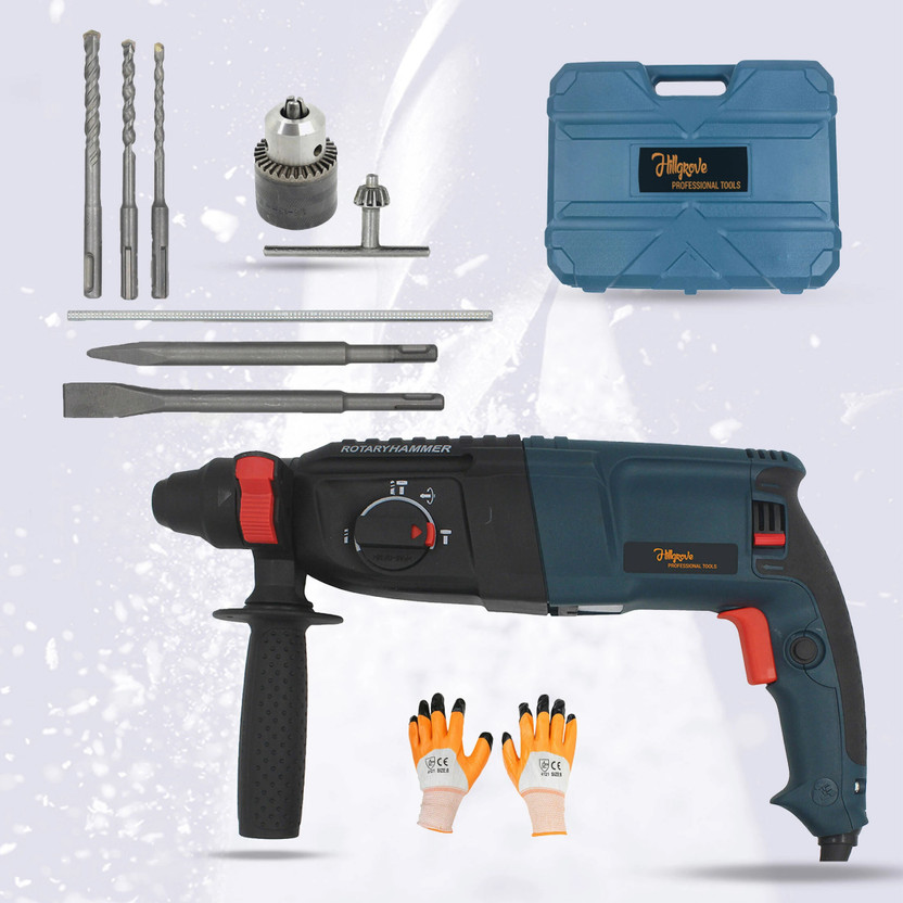 Hillgrove 100% Copper Winding HGCM479M2 26MM Multi Purpose Rotary Drilling Machine Forward/Reverse Rotaion with 13mm Chuck for Making Holes in Metal/Wood/Concrete Rotary Hammer Drill(26 mm Chuck Size, 1200 W)