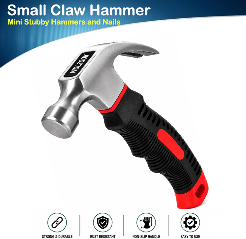 Wolzook Small Hammer Stubby Mini Claw Hammers Short Handle FOR Home Camping Hiking Speciality Hammer Hammer Claw Hand Tool Curved Claw Hammer(0.4 kg)