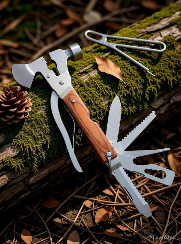 uptodateprouducts Mini Ax Portable Stainless Steel Construction Wood Inlay Handle Multitool Axe Outdoor Camping Hammer Hatchet Tool Hand Tools Multi Functional Hammer Axe Hand Tool Kit Speciality Hammer(0.39 kg)