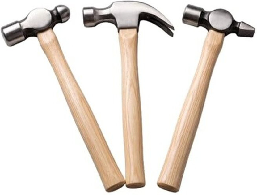 Vasav M_B0H7HBGGRJ 3 Pc Hammer Set | Wooden Handle | Home & DIY Use Straight Claw Hammer(0.4 kg)