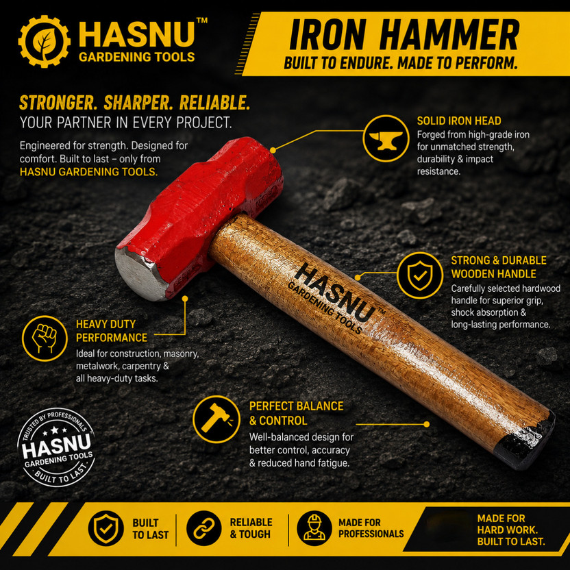 HASNU GARDENING TOOLS Heavy Duty Iron Hammer Heavy Duty Iron Sledge Hammer for Construction, Breaking and Repair Sledge Hammer(0.94 kg)