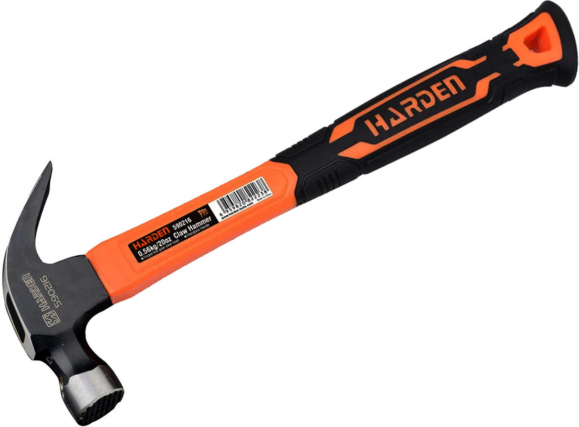 Harden 700 Grams Professional Carbon Steel Claw Hammer with Fiberglass Handle HAMMER Curved Claw Hammer(0.7 kg)
