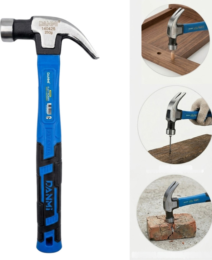 DANMI Steel Claw Hammer with Rubber Grip Carpenter Hand Tool Straight Claw Hammer(0.25 kg)