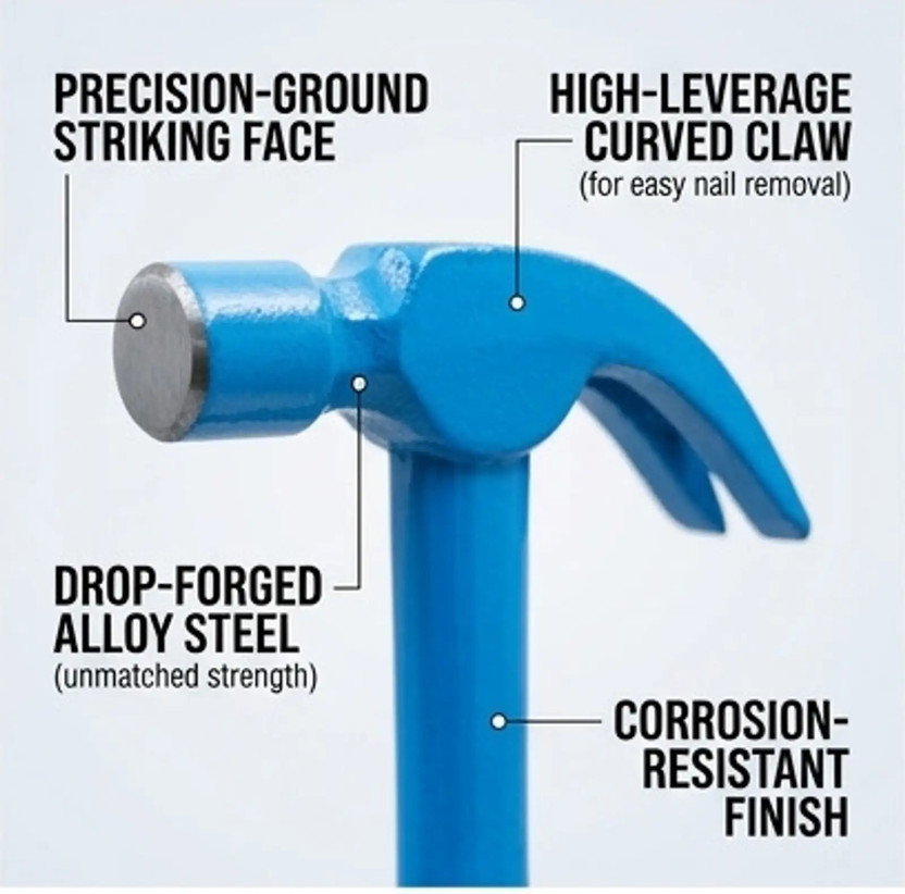 MAZID STEEL INDUSTRIES Iron Claw Hammer Heavy Duty with Rubber Grip for Carpentry & Home Use WORK Iron Claw Hammer Heavy Duty with Rubber Grip for Carpentry & Home Use WORK Curved Claw Hammer(0.4 kg)