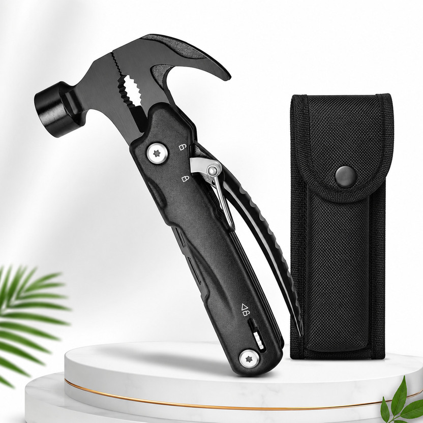 ROSE KULI Hammer Multi-Tool 12 in 1 Multi-Functional Mini Hammer Outdoor Camping Multi Tools Hammer Emergency Survival Tools Gadgets for Men Multi Tool Hammer Curved Claw Hammer(0.4 kg)