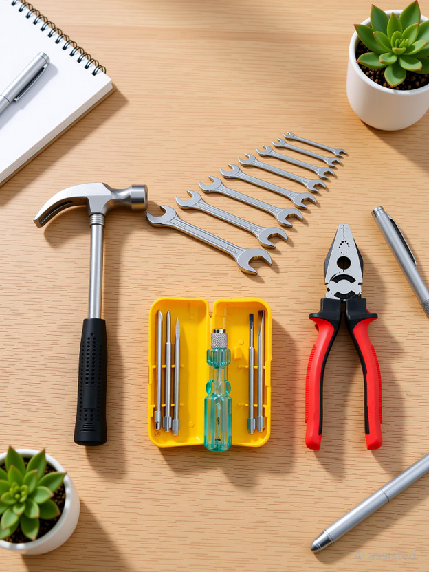 Hillgrove HGCM195M1 5in1 Screwdriver and Double Open End Wrench Set with 8"inch Plier and Curved Claw Hammer(1.55 kg)