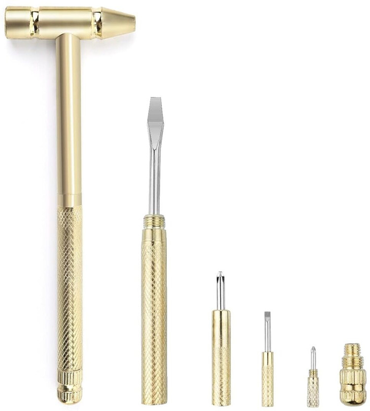 KP2 HAMMER 6 in 1 Mini Multifunction Hammer, Tiny Copper-Plated Hammer & Screwdriver Ball Peen Hammer(0.1 kg)