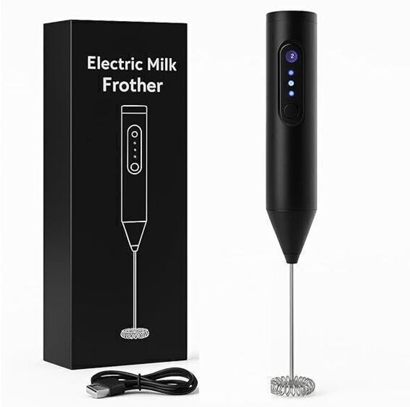 TRICHKSHU 50 W Black Hand Blender(Rechargeable Milk Frother for Coffee - 3-Speed Electric Coffee Frother)