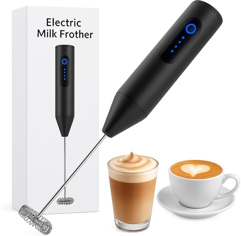 FINARO Rechargeable Milk Frother for Coffee - 3-Speed Electric Coffee Frother Coffee Maker(Black)
