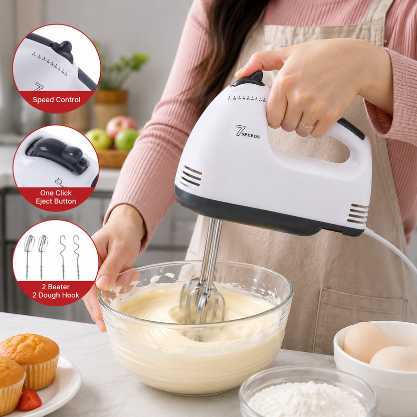 Zoodlee 260 W White and Black Hand Blender, Electric Whisk(HM260-WB)