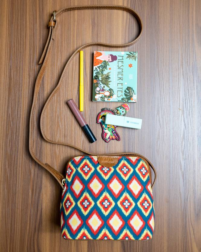 chumbak Tan Sling Bag Ikat Glow Sling Bag Tan Price in India