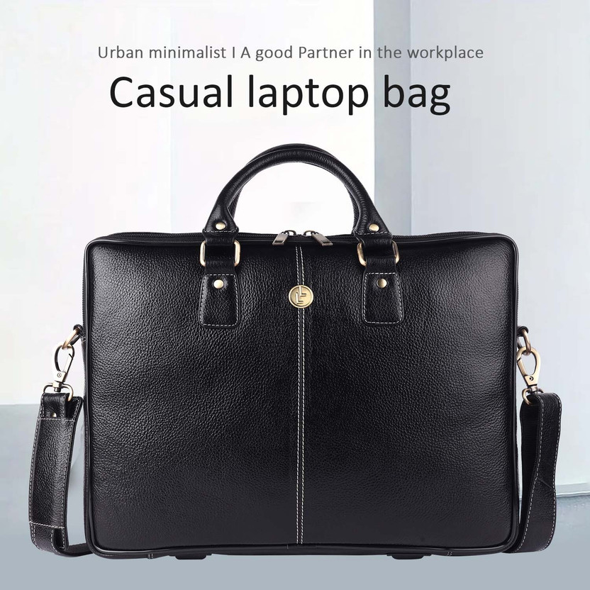 Stanford 100% Leather Briefcase Laptop Messenger Bag Medium Briefcase - For Men & Women(Black)