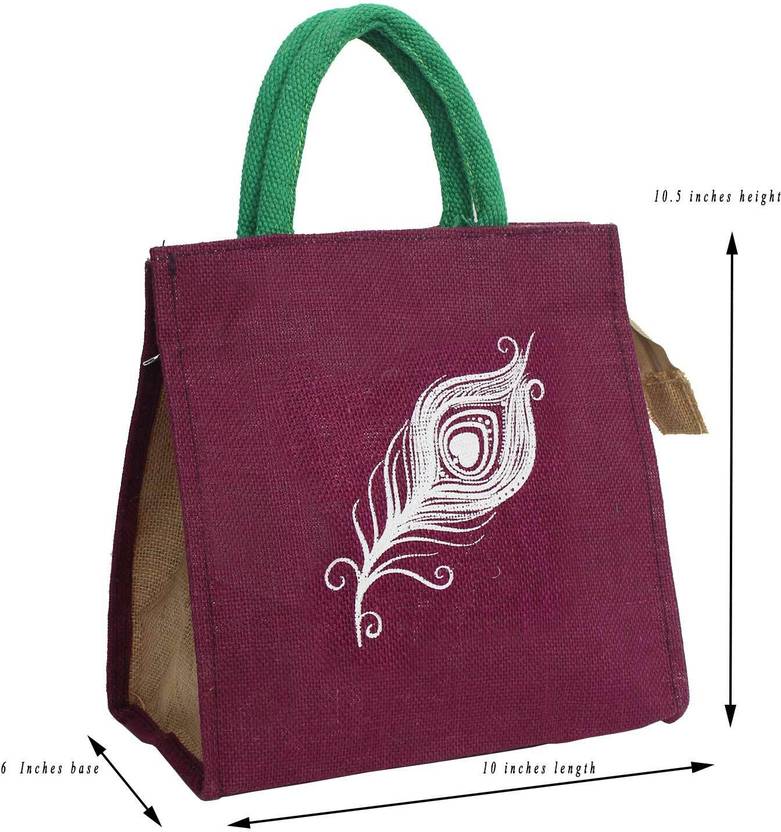Peacock Feather Jute Lunch bag In Purple Lunch Bag Price in India Buy
