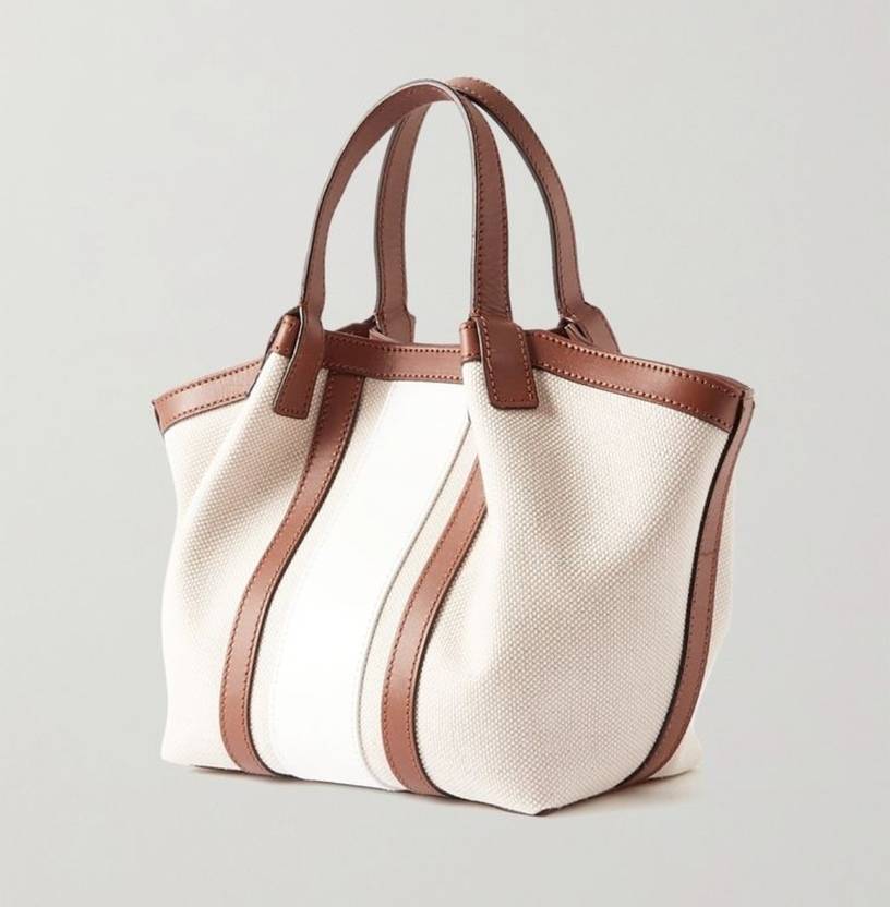 white and brown handbag
