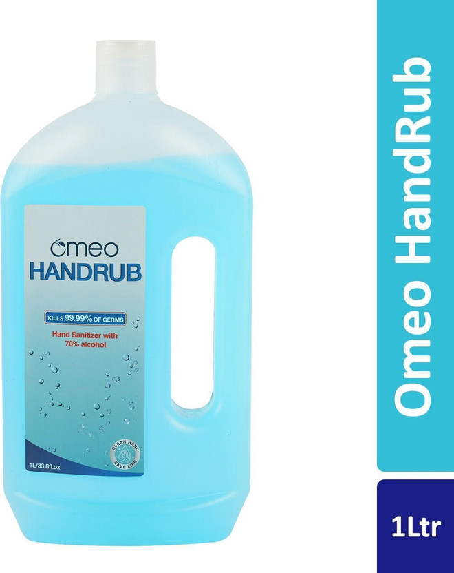 Omeo Instant Liquid Sanitizer-(1), 70% Alcohol Rinse-free Skin & Surfaces Premium Hand Rub Can(1 L)