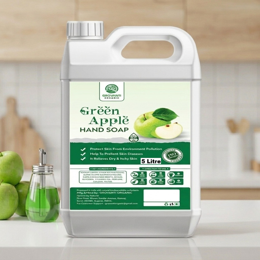 GROVANTI ORGANIC Green Apple Hand Wash Liquid Protection from Germs, Liquid Handwash 5 litre Hand Wash Can(5 L)